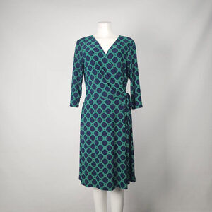 Chaps Navy & Green Faux Wrap Dress Size L